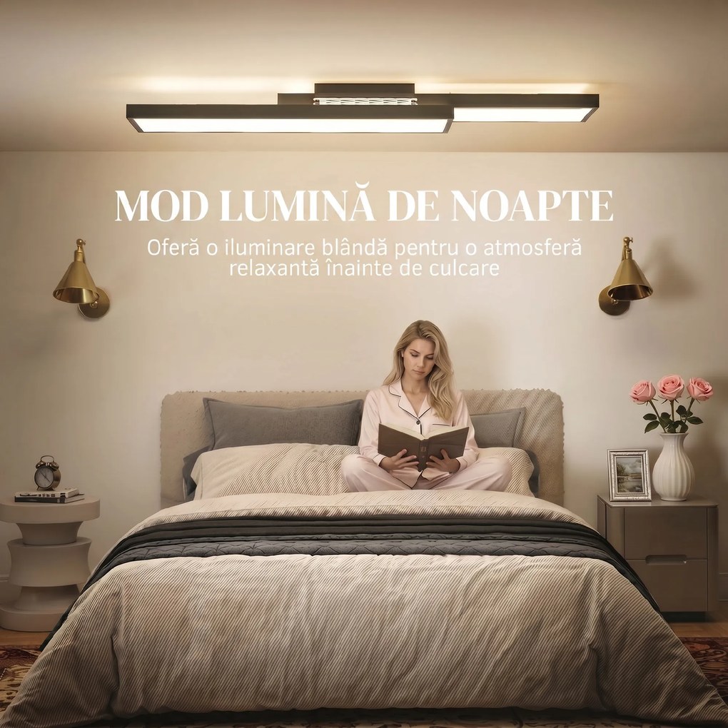 HOMCOM Plafonieră LED Reglabilă cu Telecomandă și Întrerupător, Temperatura Culoare 3000-6000K, Lampă de Design pentru Living și Sufragerie, 70x30 cm, Negru | Aosom Romania