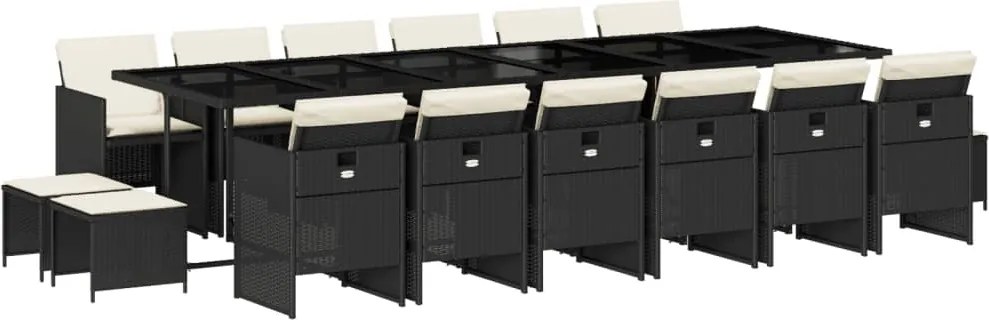 vidaXL Set mobilier de grădină cu perne, 17 piese, negru, poliratan