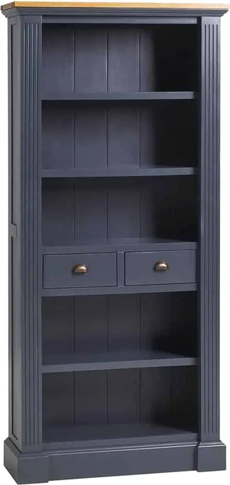 Bibliotecă lemn masiv natur London Albastru/, 90 × 33 × 200 cm