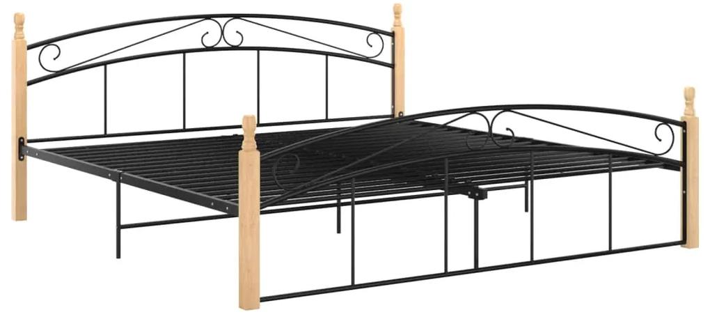 324930 vidaXL Cadru de pat, negru, 180x200 cm, metal și lemn masiv de stejar