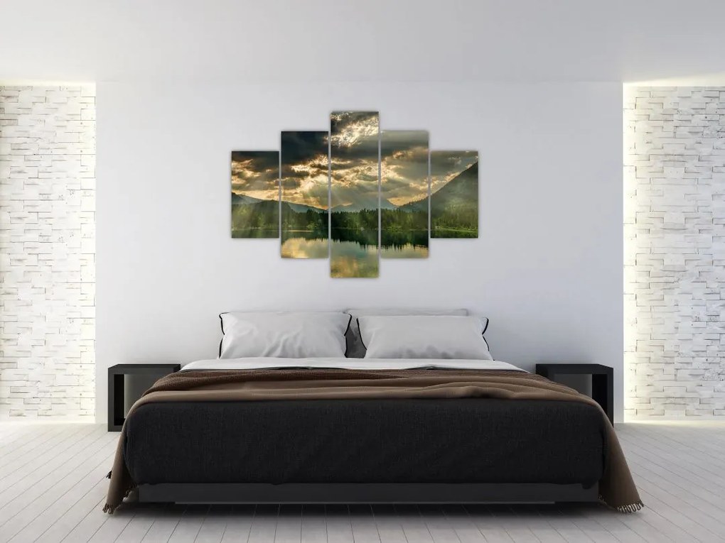 Tablou cu lac și soarele translucid (150x105 cm)