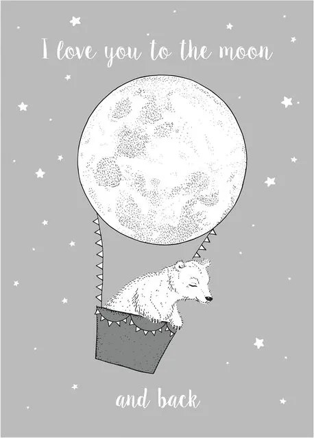 Poster gri din hartie 70x50 cm I love you to the moon Bloomingville