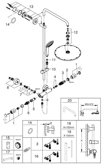 GROHE 26075GN0 - Sistem de duș EUPHORIA 310, 450 mm, auriu