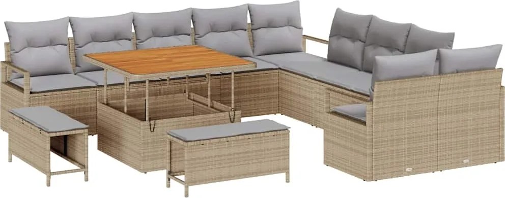 vidaXL Set de canapele pentru grădină cu pernă 13 pcs Bej poliratan