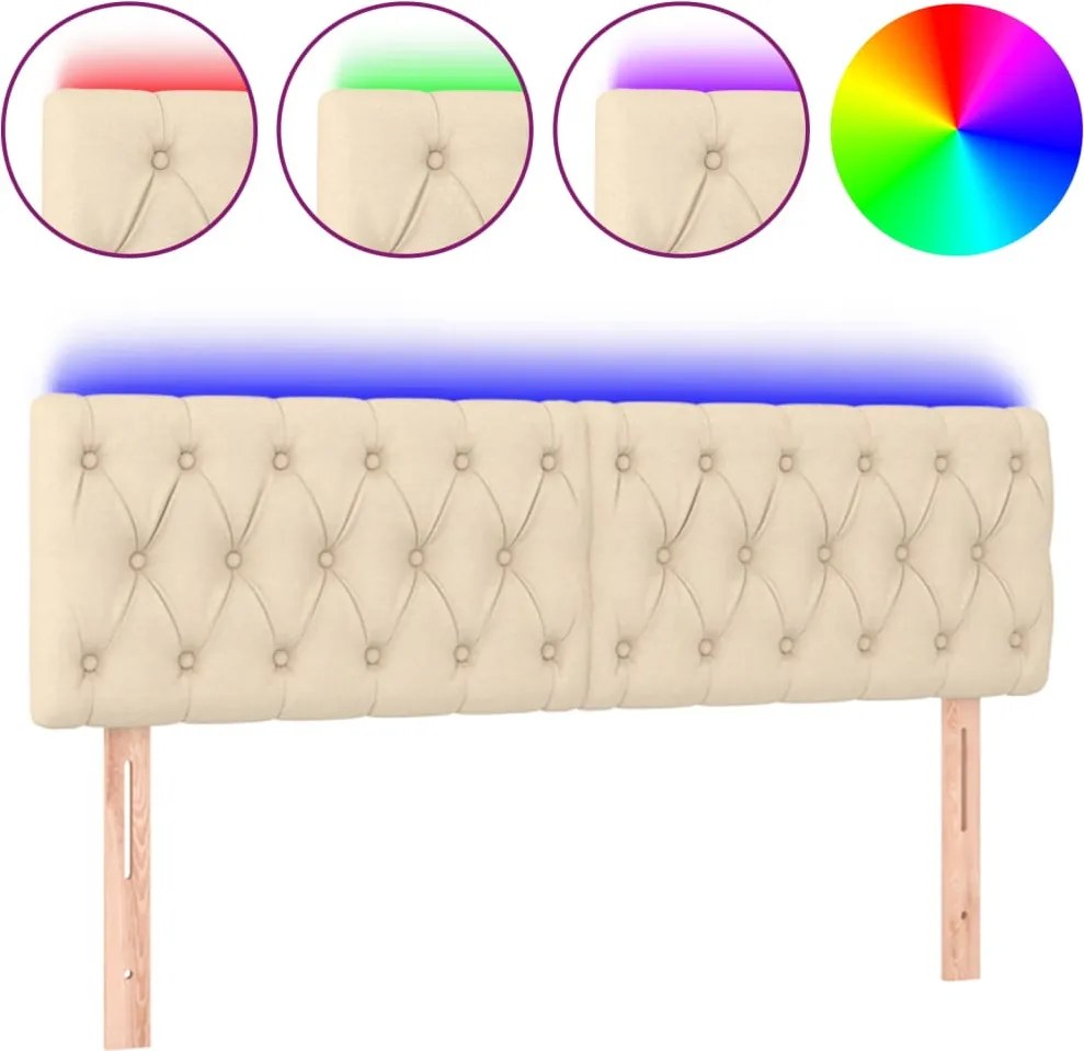 vidaXL Tăblie de pat cu LED, crem, 160x7x78/88 cm, textil