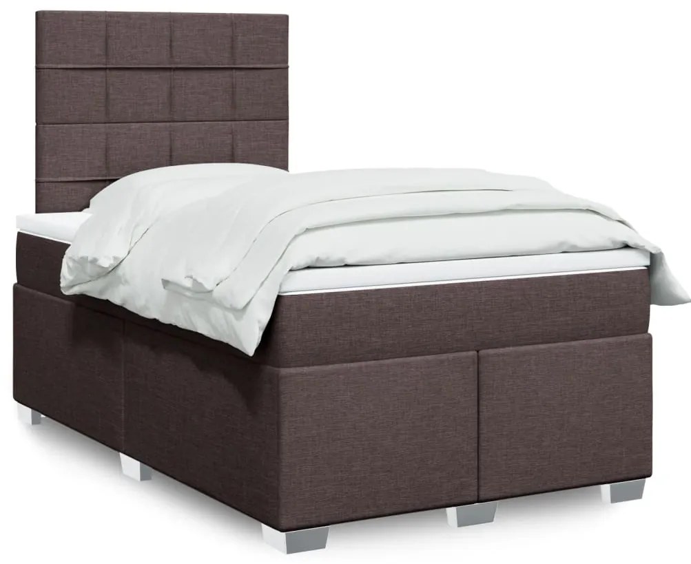 vidaXL Pat box spring cu saltea, maro închis, 120x190 cm, textil