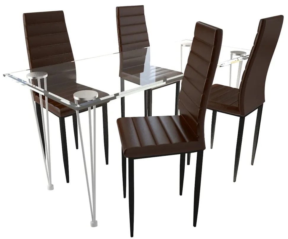 271693 vidaXL Set 4 scaune de culoare maro și masă de sticlă
