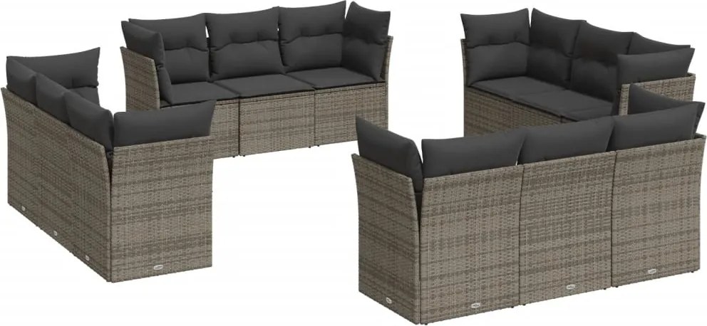 vidaXL Set canapea de grădină cu perne, 12 piese, gri, poliratan