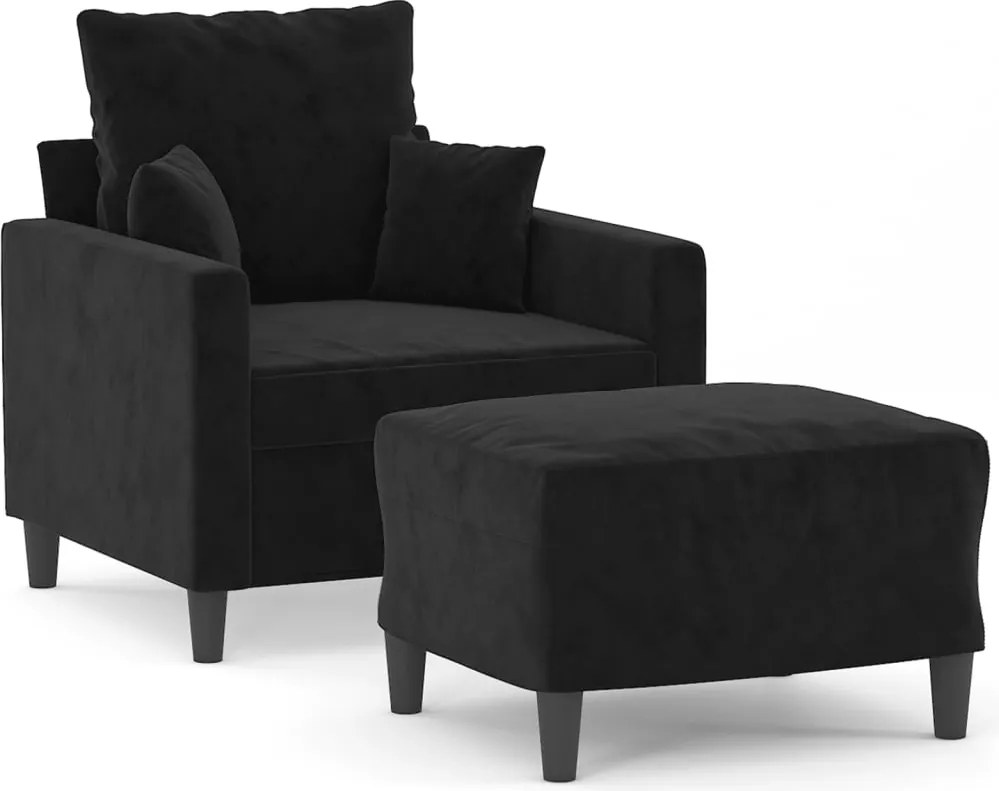 vidaXL Fotoliu canapea cu taburet, negru, 60 cm, catifea