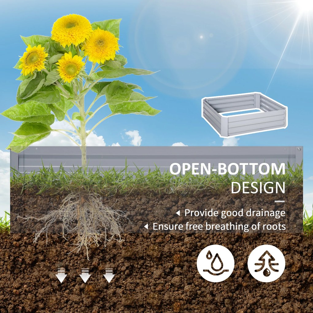 Outsunny Set de 2 Paturi pentru Legume Înălțate, Jardiniere din Metal pentru Plante, Legume, Arbusti, 100x100x30cm, Gri | Aosom Romania