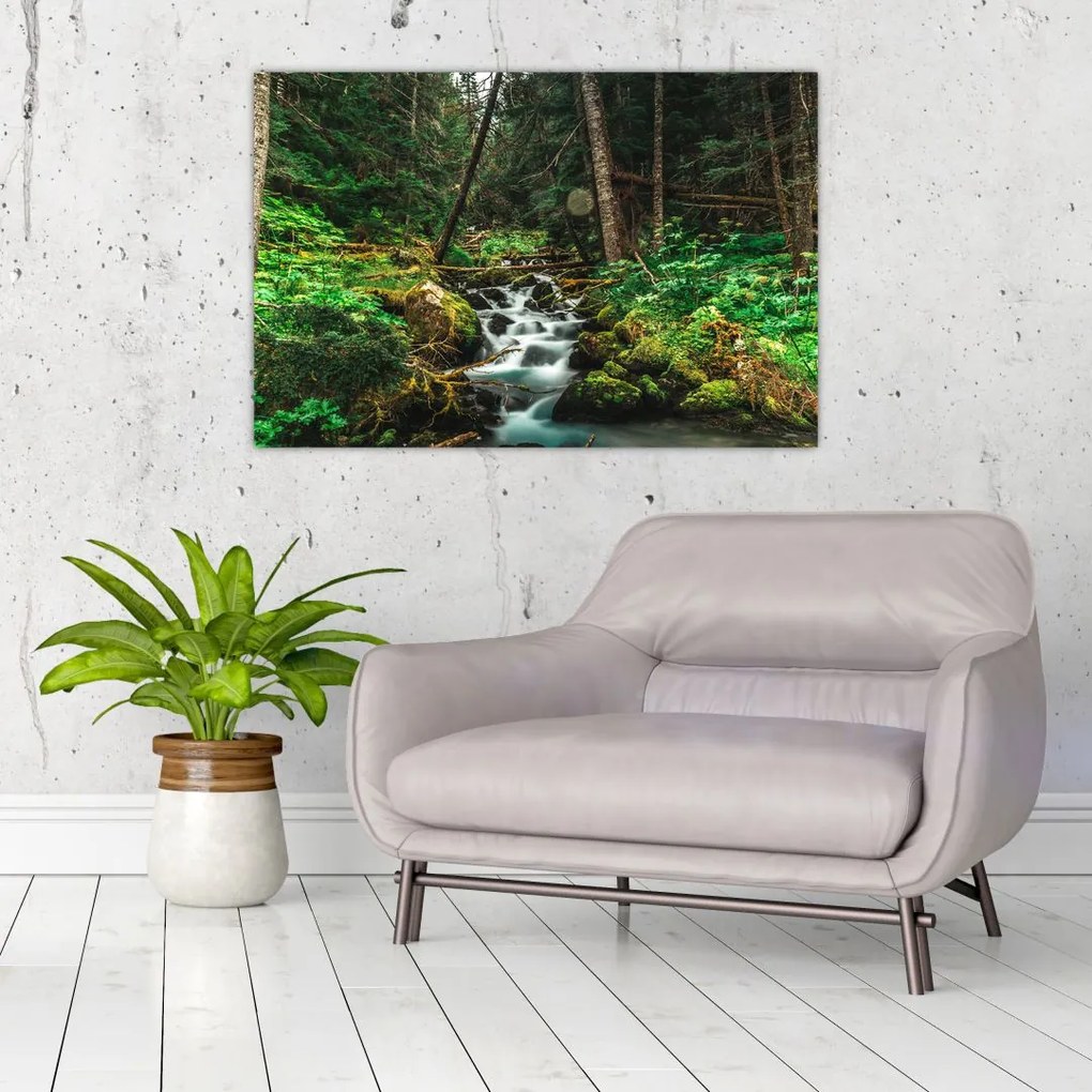 Tablou cu pârău în pădure (90x60 cm)