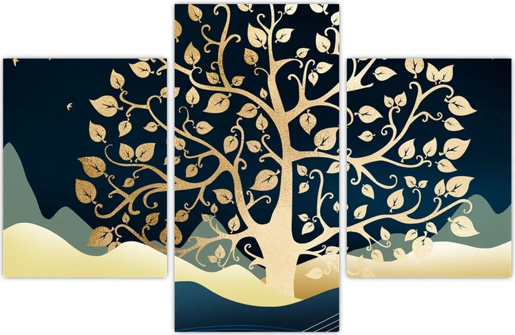 Tablou cu copac auriu (90x60 cm)