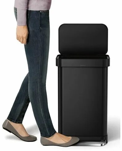 Simplehuman Coș de gunoi dreptunghiular cu pedalăși buzunar pentru saci de 45 l, negru