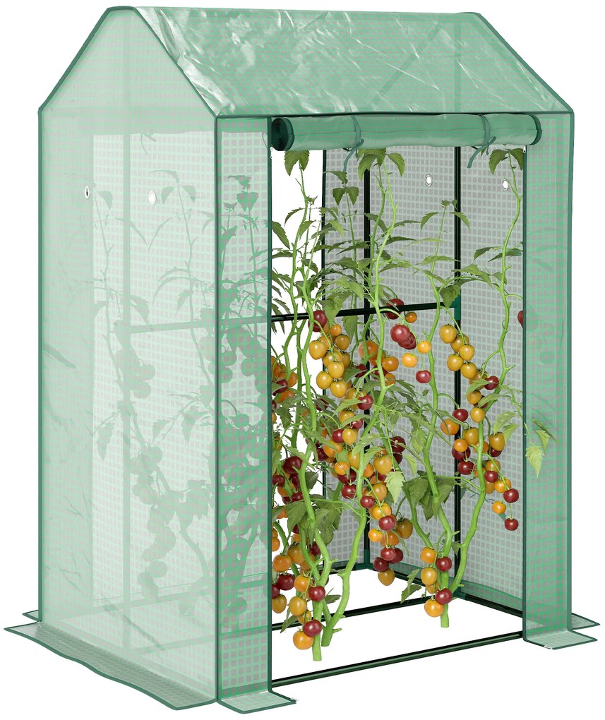 Outsunny Seră de grădină cu 2 spații și 2 uși cu role - 0,8 m² Seră pentru tomate dim. 1L x 0,8l x 1,5H m, Oțel și PE | Aosom Romania