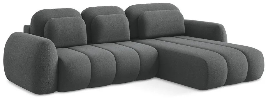 Colțar gri închis extensibil/cu spațiu de depozitare cu tapițerie din țesătură bouclé (cu colț pe partea dreaptă/cu șezlong) Pele – Makamii