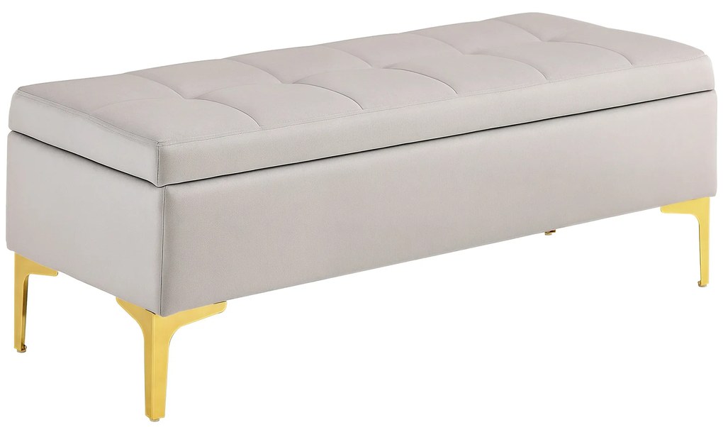 HOMCOM Bancă Otomană de Depozitare, Capăt de Pat din Catifea cu Picioare și Spațiu de Depozitare, 120x44x44.5 cm, Gri Deschis | Aosom Romania