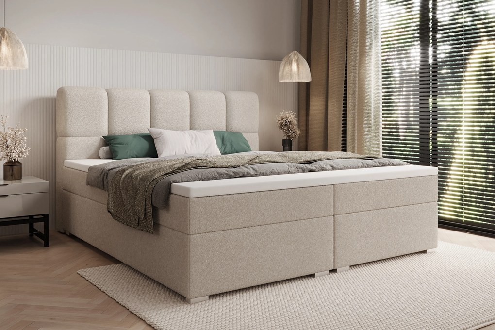 Pat continental Carello 160x200 cu spațiu de depozitare - bouclé bej Quelle 05