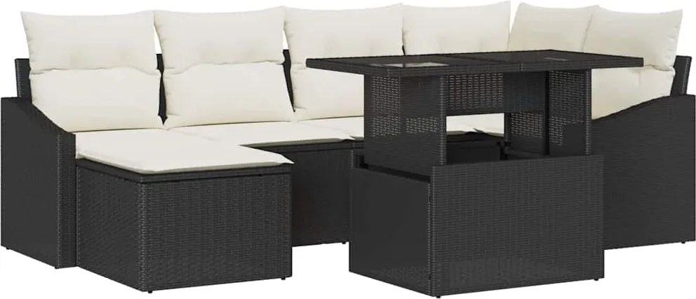 vidaXL Set de canapele pentru grădină cu pernă 7 pcs Negru și Crem