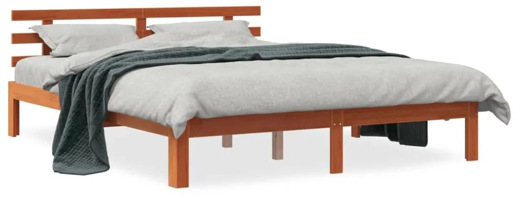 844275 vidaXL Cadru de pat cu tăblie, maro ceruit, 150x200 cm, lemn masiv pin