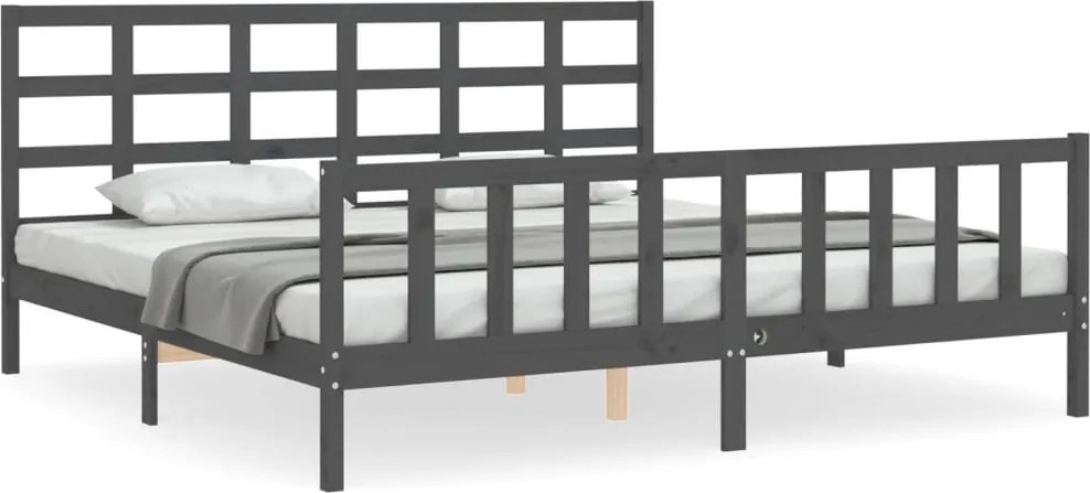 vidaXL Cadru pat cu tăblie 200x200 cm, gri, lemn masiv