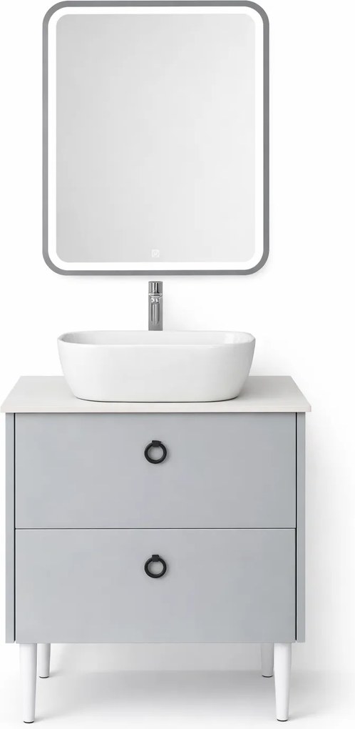 Mobilier Siena BC2451 60 cm, gri prafuit, oglinda cu LED, lavoar ceramic, blat compozit inclus, MDF total