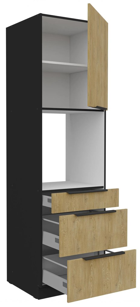 Dulap bucătărie pentru cuptor Carminia 60 DPS-210 3S1F PREMIUM BOX (stejar cremona + negru). 1128018