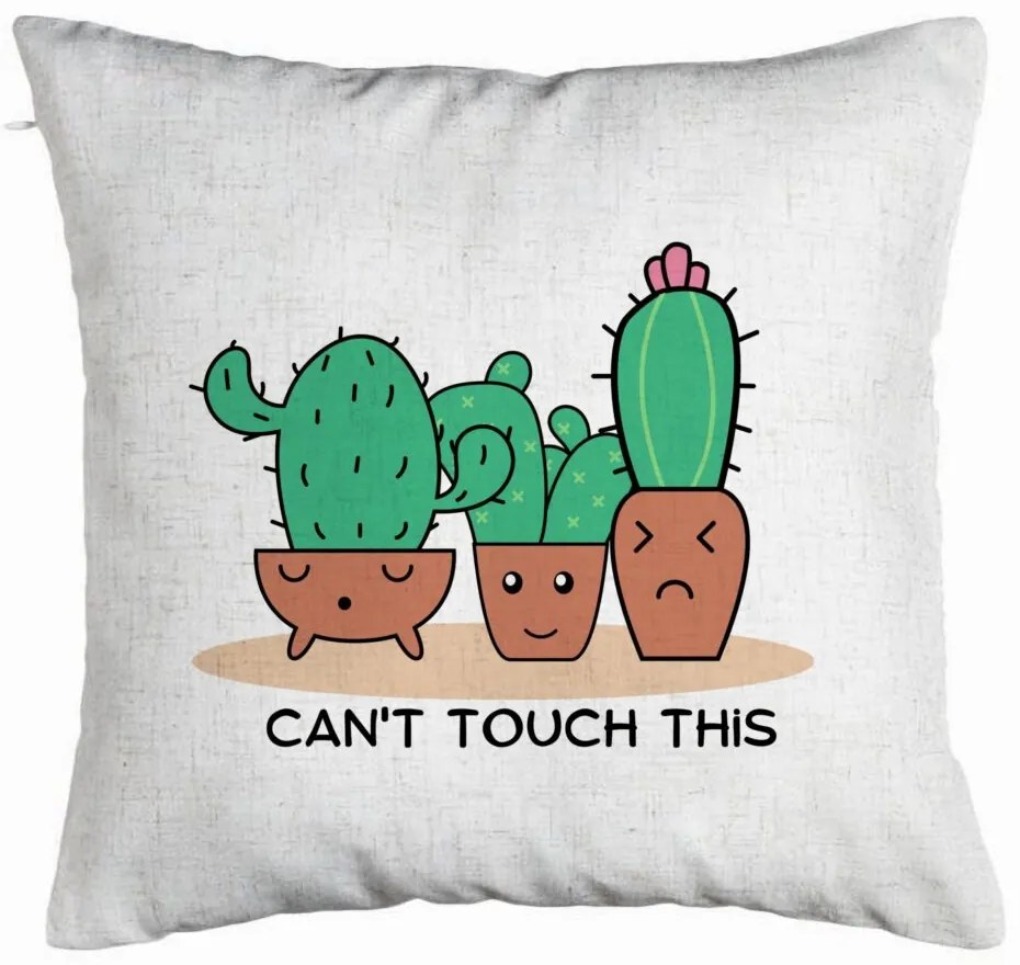 Perna Decorativa, Model Cactus Can&apos;t Touch This, 40x40 cm, Alb Murdar, Husa Detasabila, Burduf