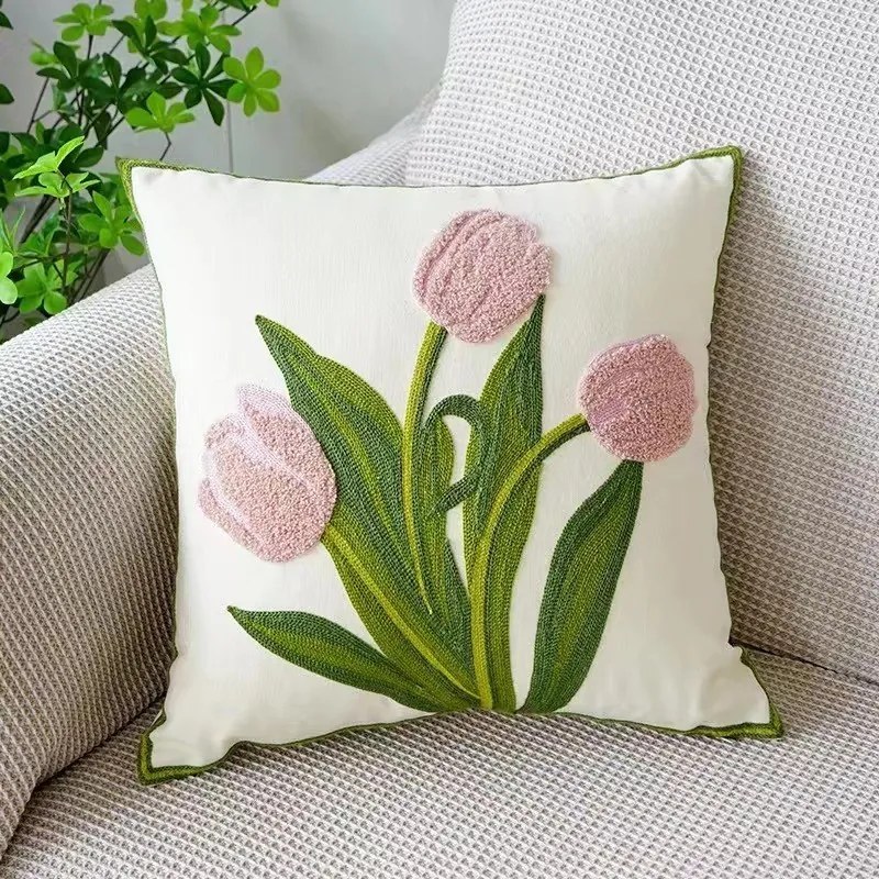 Husa decorativa pentru perna TULIPS 45x45 cm, crem