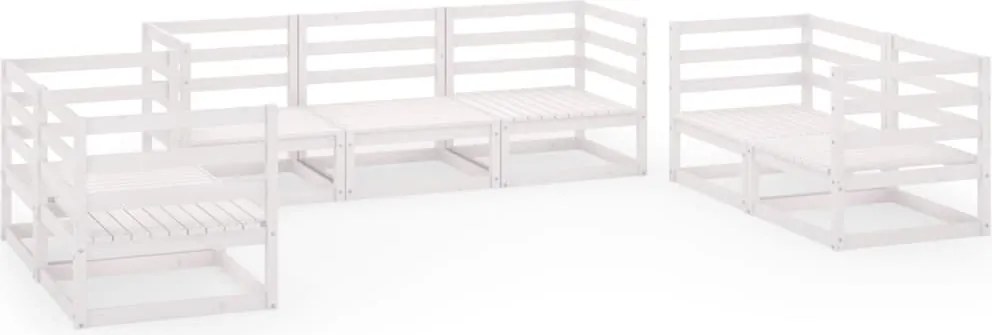 vidaXL Set mobilier de grădină, 7 piese, alb, lemn masiv de pin