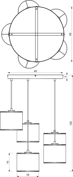 Lustră suspendată pe cablu ARDEN 5xE27/15W/230V diam. 44 cm, bej