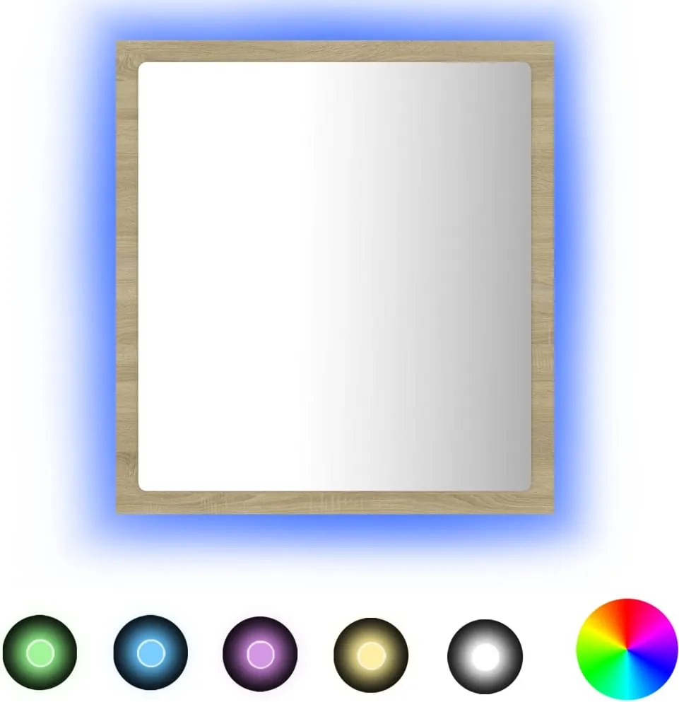 vidaXL Oglindă de baie cu LED, stejar sonoma, 40x8,5x37 cm, acril