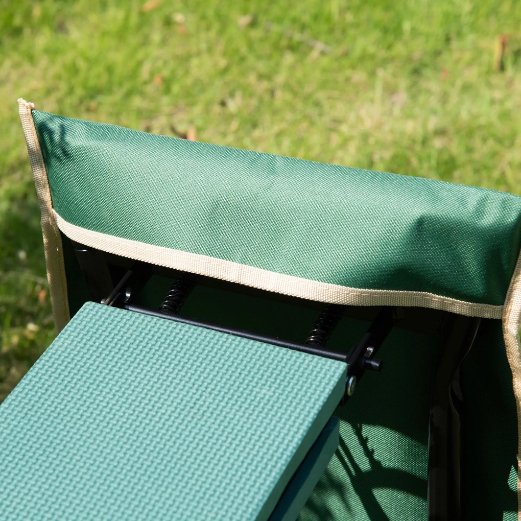 Outsunny Bancă de grădină 2 în 1 cu protecție pentru genunchi, pernuțe din spumă EVA și geantă pentru depozitare, 58x28x49 cm, Verde | Aosom Romania