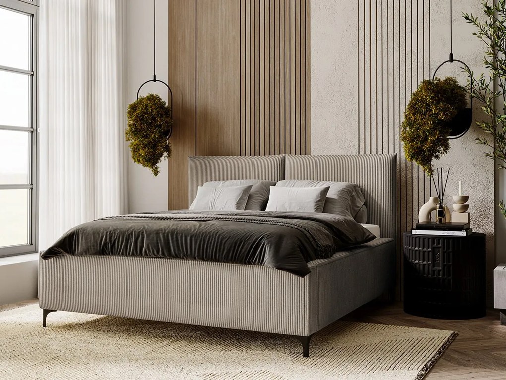 Pat matrimonial 140 cm Camtana (Bej + Negru) (cu somieră) (cu sp. depozitare). Promo -17%. 1104104