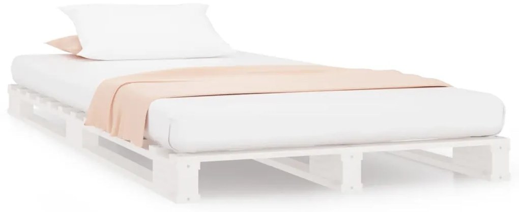821418 vidaXL Pat din paleți Single Small 2FT6 alb 75x190 cm lemn masiv pin