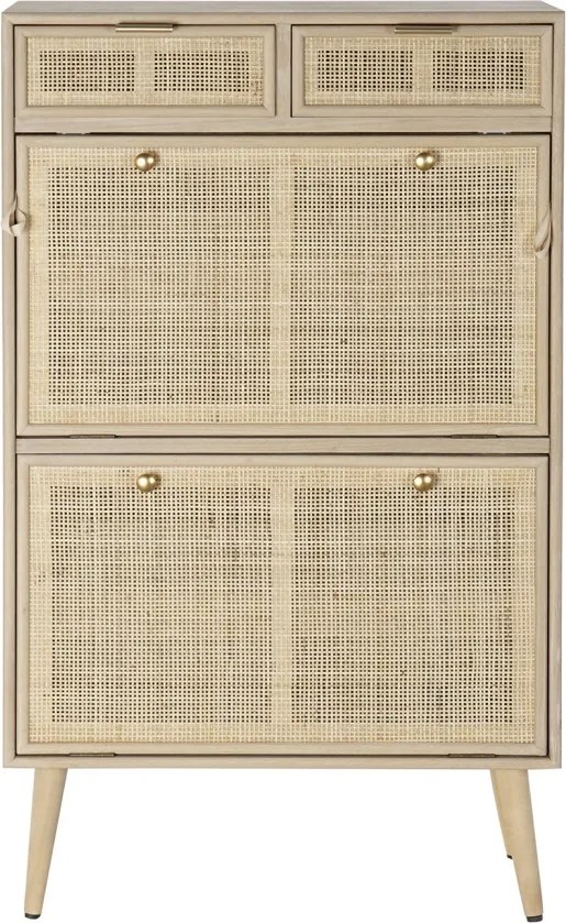 Pantofar din lemn de paulownia, natur, cu 4 sertare și panouri din ratan împletit, finisaj natural, 120 x 70 x 32 cm, „Sully”