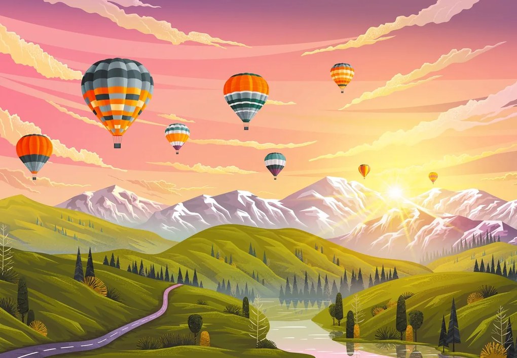 Fototapet - Baloane deasupra peisajului (147x102 cm)