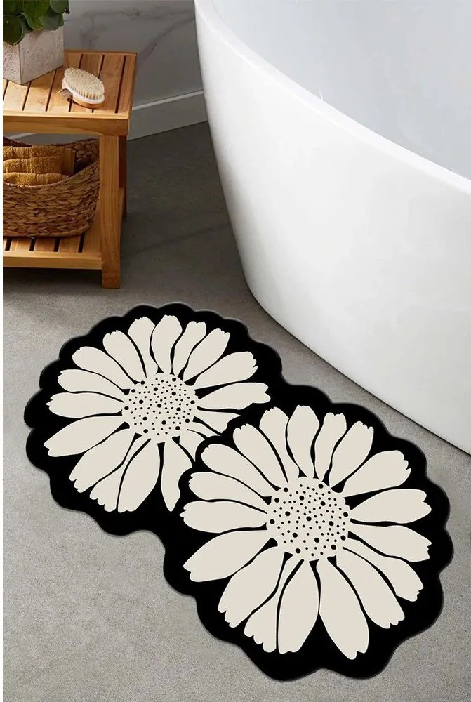 Covoraș de baie negru/crem 70x120 cm Flor Extrana – Foutastic
