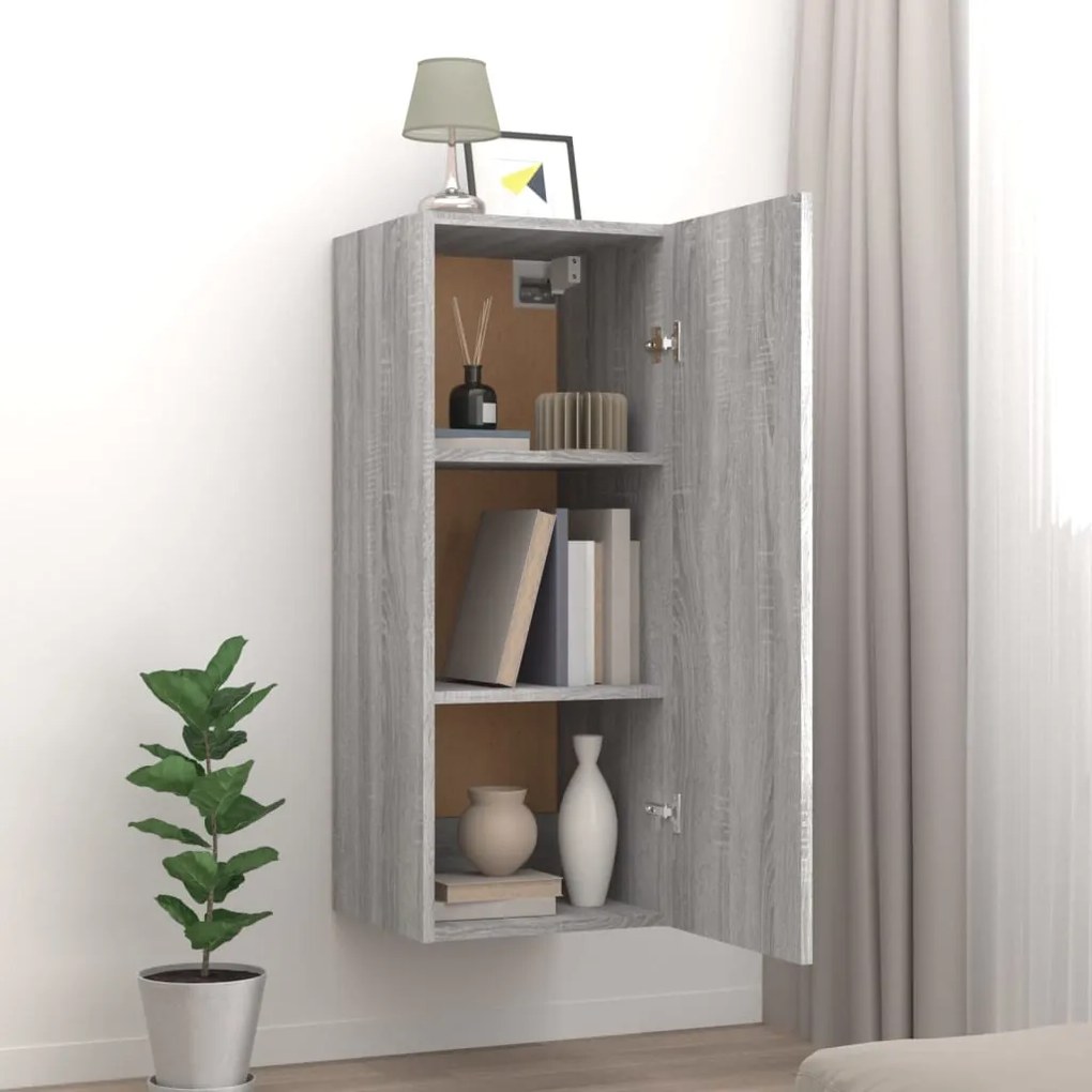 Dulap perete suspendat gri sonoma 34,5x34x90 cm lemn compozit 1, sonoma gri