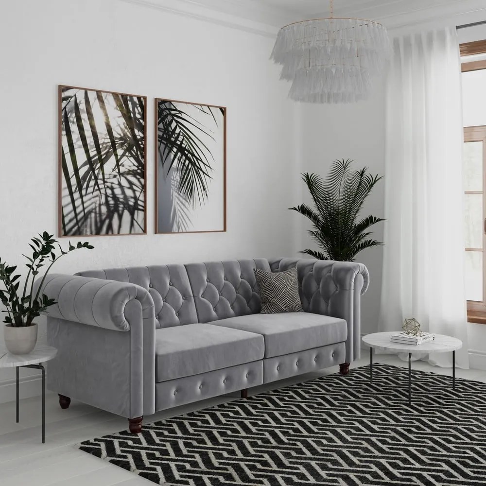 Canapea gri deschis cu tapițerie din catifea 236 cm Felix – Støraa