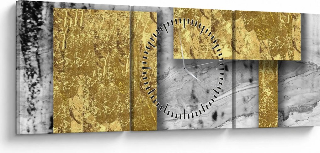 Tablou - Pătrate de aur N⁰3 (cu ceas) (90x30 cm)