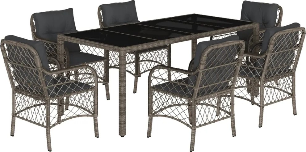 vidaXL Set mobilier de grădină cu perne, 7 piese, gri, poliratan