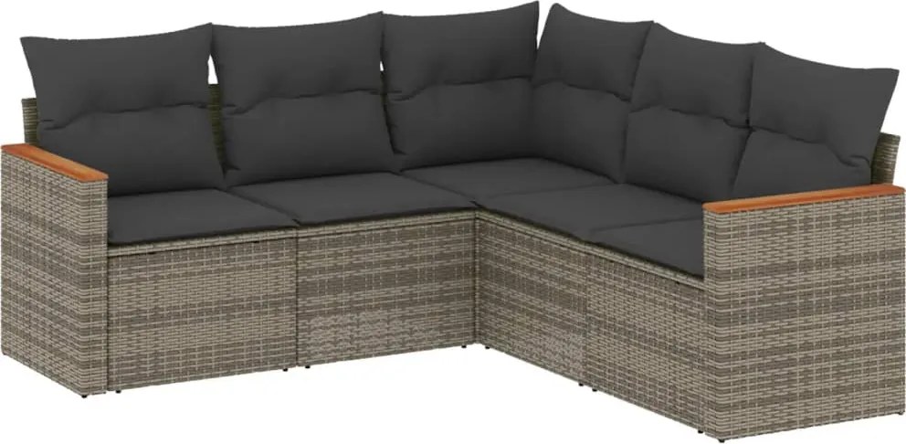 vidaXL Set canapea de grădină cu perne, 5 piese, gri, poliratan
