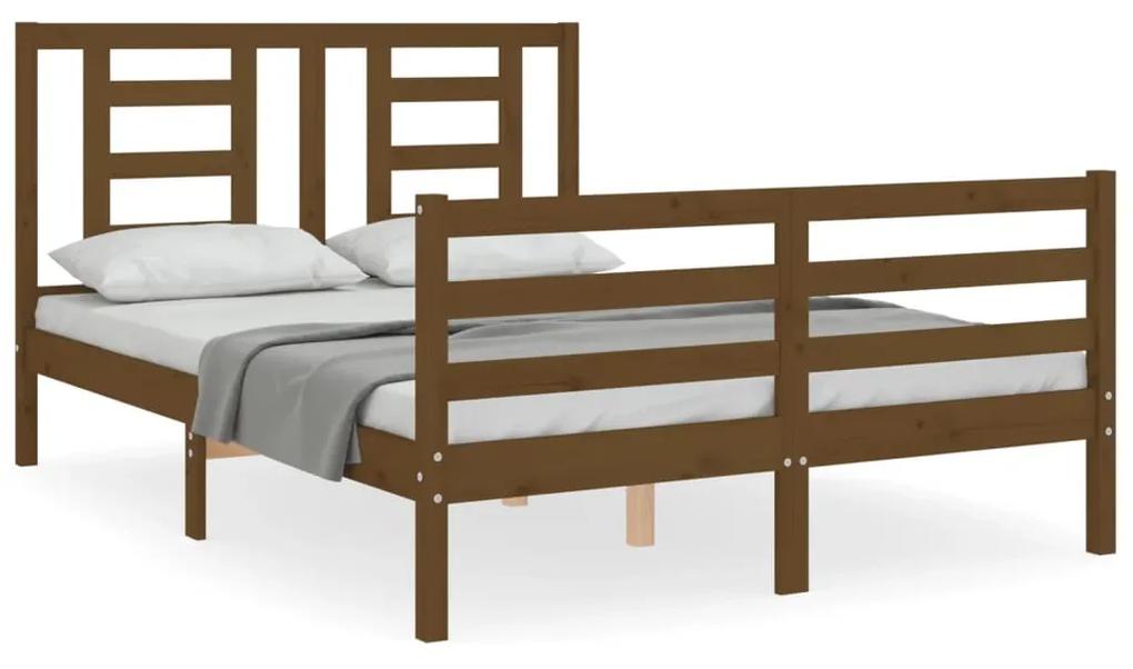 3194674 vidaXL Cadru de pat cu tăblie, dublu mic, maro miere, lemn masiv