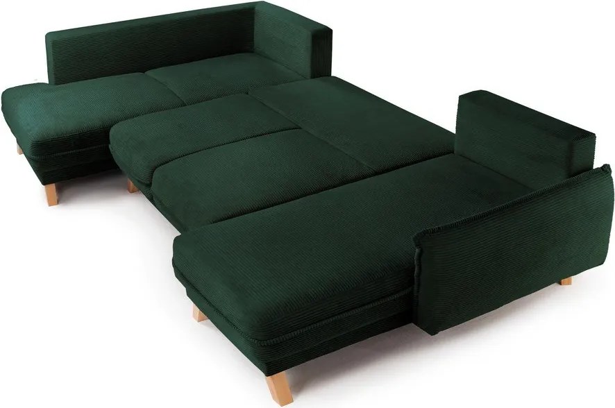 Colțar verde închis extensibil/cu spațiu de depozitare cu tapițerie din catifea reiată (cu colț pe partea stângă/în formă de "U") Tori – Bonami Selection