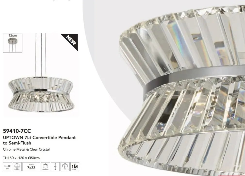 Lustra eleganta cu cristal ideala pentru sufragerie sau bucatarie Uptown 7Lt