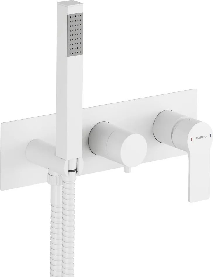 Baterie albă pentru duș încastrată (2 ieșiri) Pax – Sapho