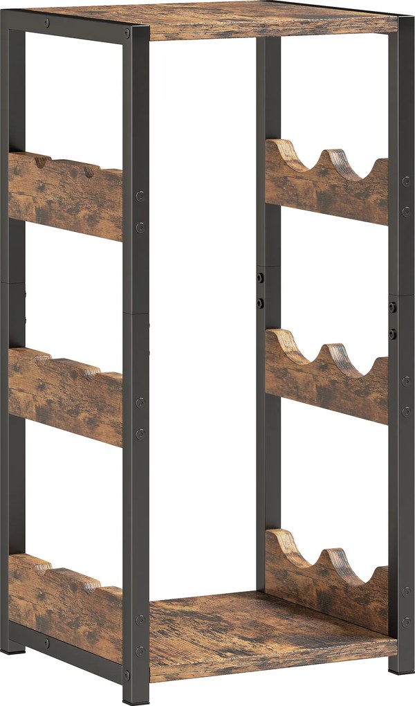 HOMCOM Suport Vin, Rafturi Ondulate, Picioare Reglabile, Maro Rustic, Negru | Aosom Romania