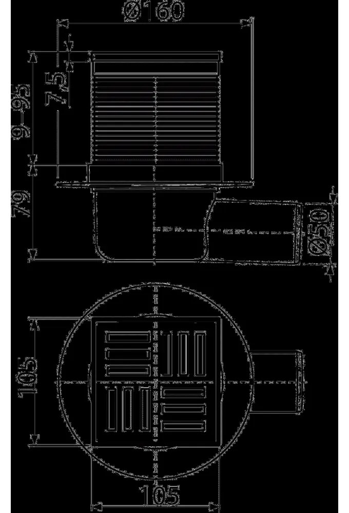 Sifon pardoseala cu gratar plastic gri, 105x105 mm iesire laterala Alcadrain APV5111 laterala