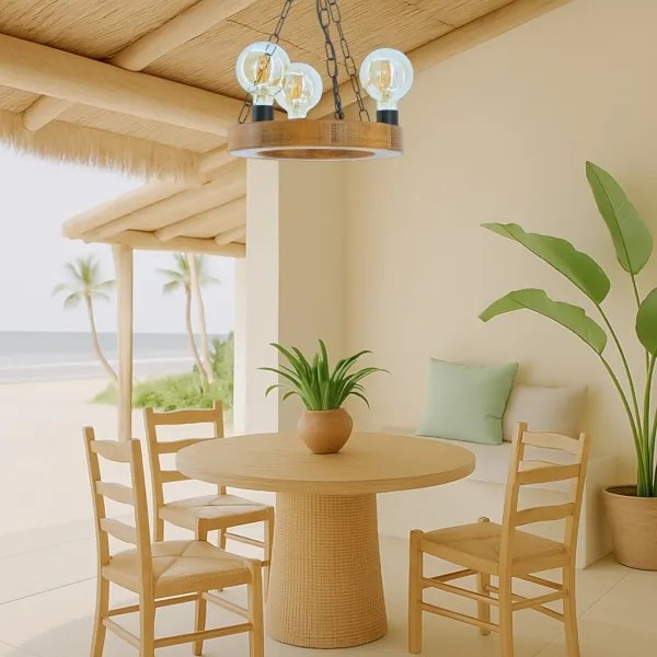 Lustră pe lanț IOS 3xE27/60W/230V d. 30 cm fag