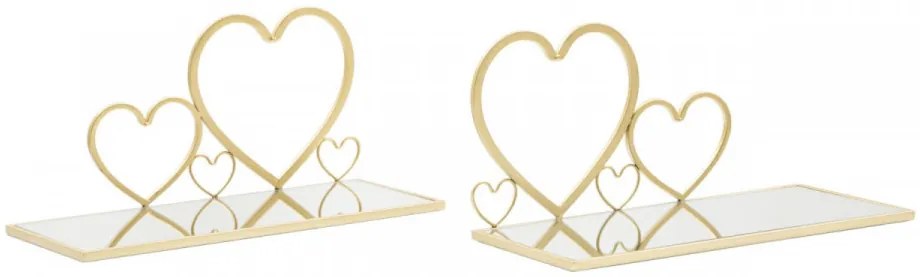 Set 2 noptiere cu oglinda aurii din metal, 41,5x18x21 cm, Hearts Mauro Ferretti